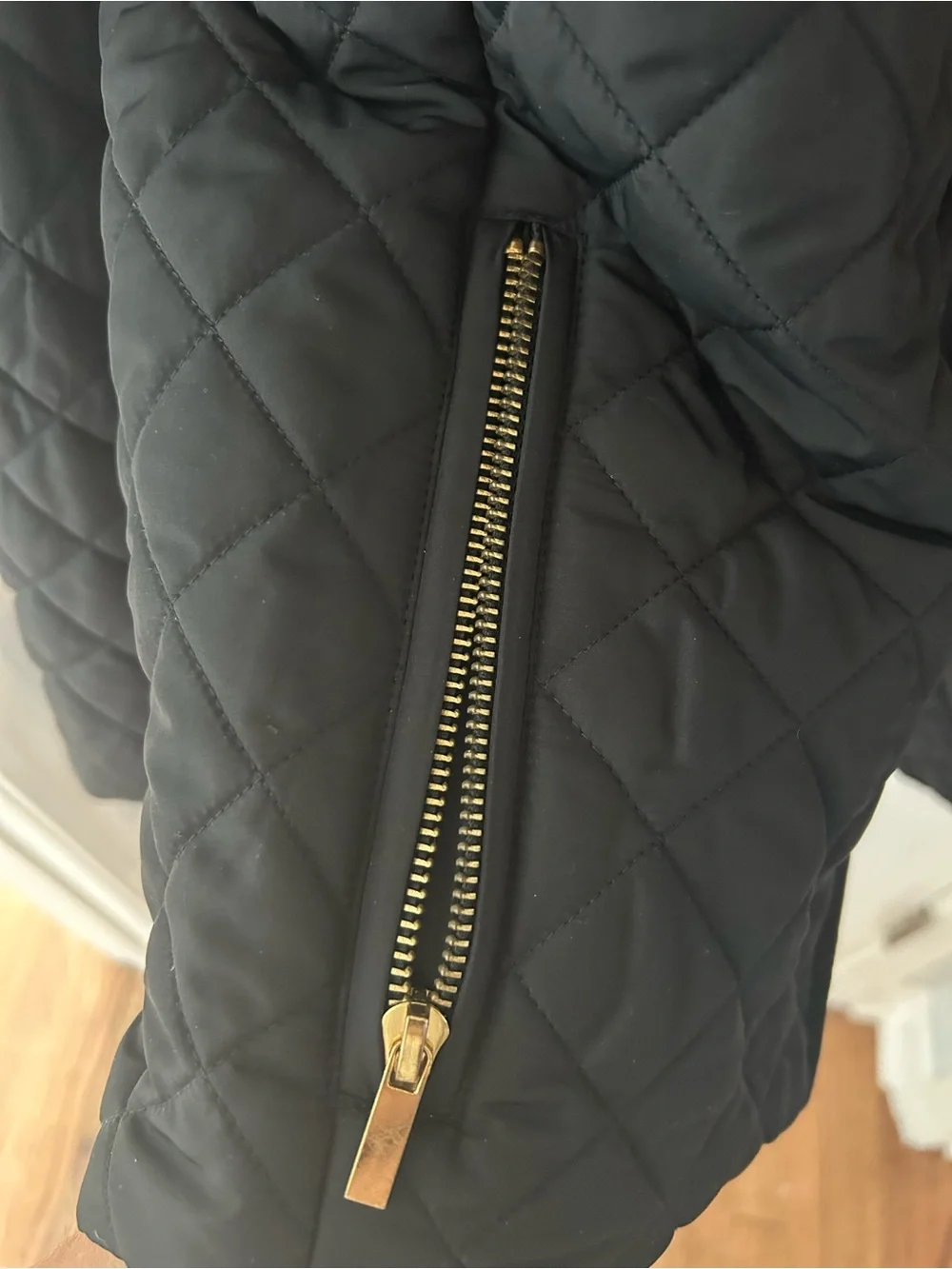 J. Crew Black Quilted Puffer Jacket with Gold Zippers